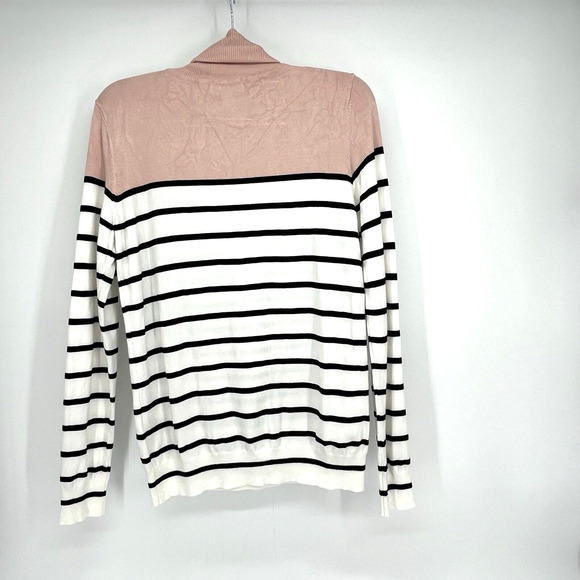 Calvin Klein Turtleneck Lightweight Sweater Medium Striped Peach Pink Colorblock - Picture 6 of 7
